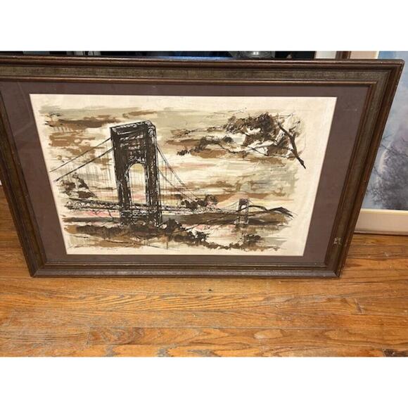 John Haymson “George Washington Bridge In The Evening” Framed, Matted Print - Picture 6 of 8